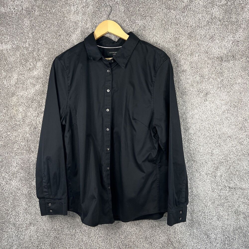 Banana Republic Shirt Womens Size 20 Black Long Sleeve Button Up Cotton Top